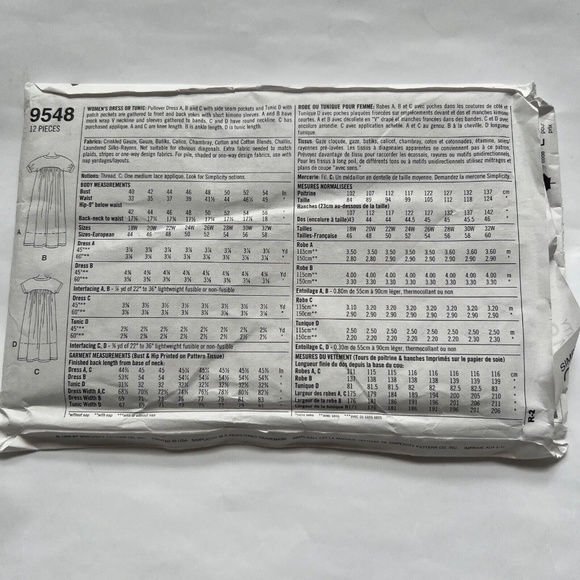 Simplicity 9548 Sewing Pattern Lounge Dress Tunic 18W-24W  Uncut 90s Maxi Knee - Picture 3 of 4